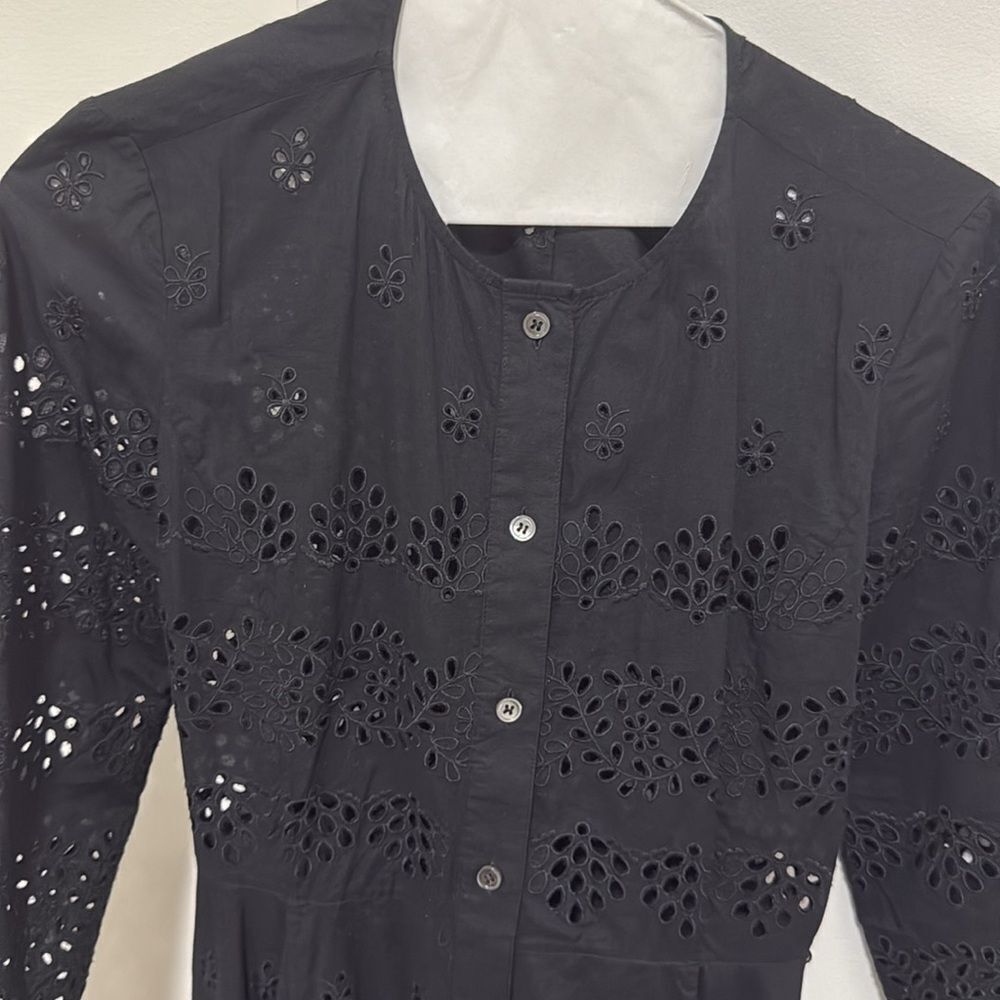 Theory Kalsingas Black Eyelet Embroidered Cotton Shirtdress. Size 00. - Picture 6 of 10